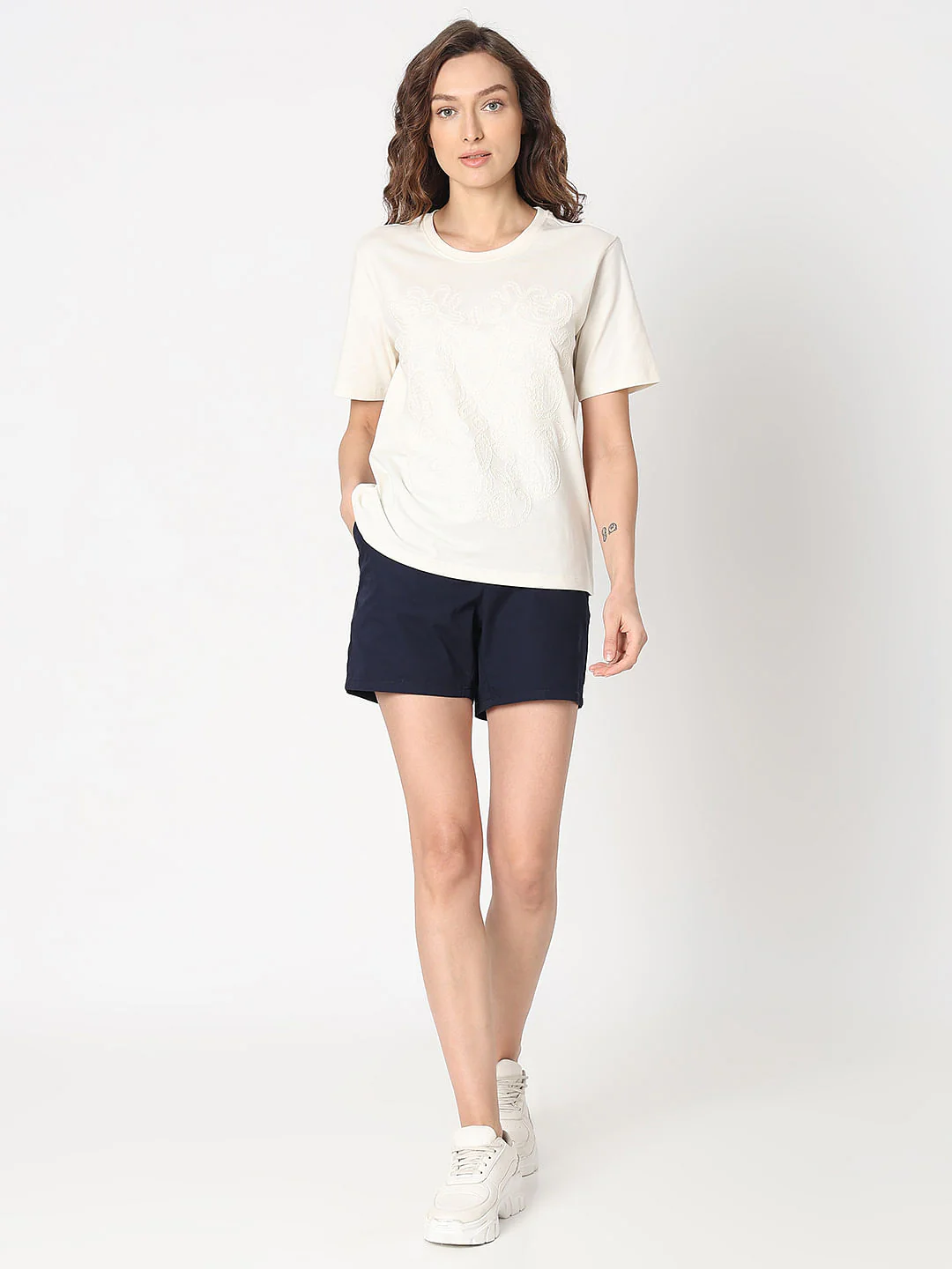 White Cotton Embroidered T-Shirt - Image 5