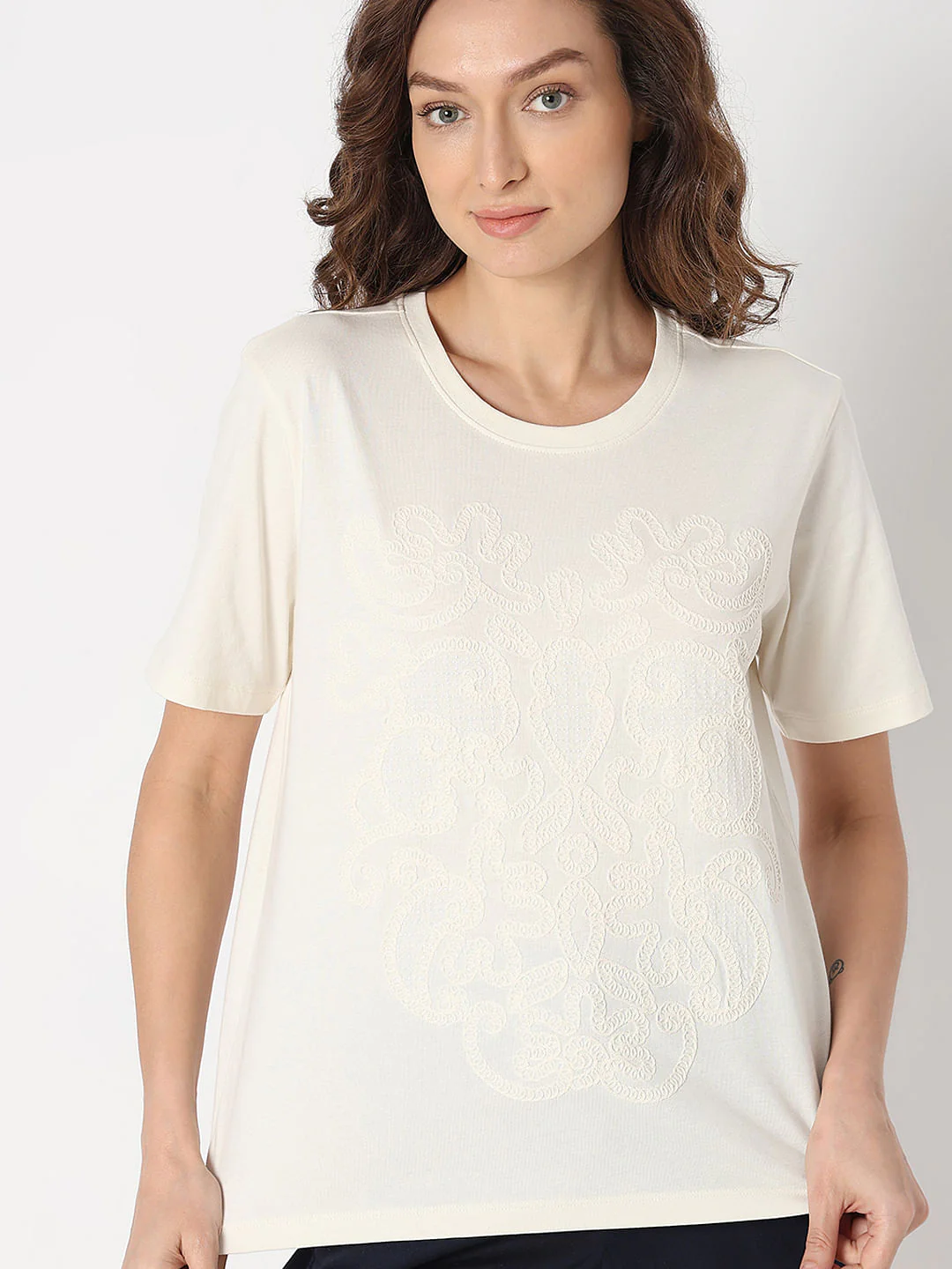 White Cotton Embroidered T-Shirt - Image 6