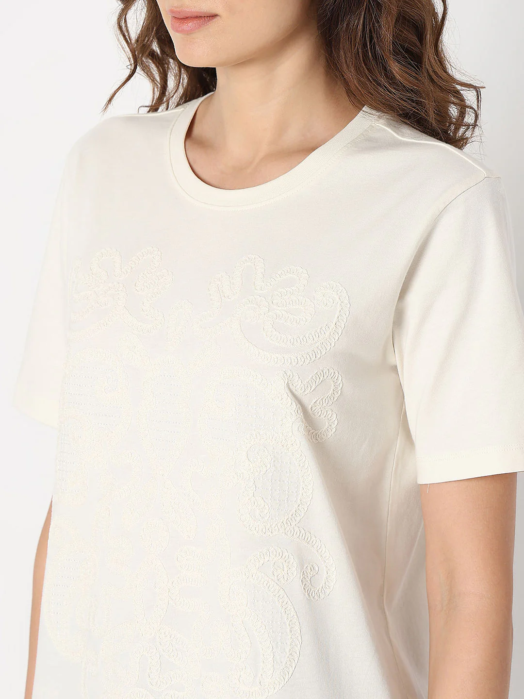 White Cotton Embroidered T-Shirt - Image 8
