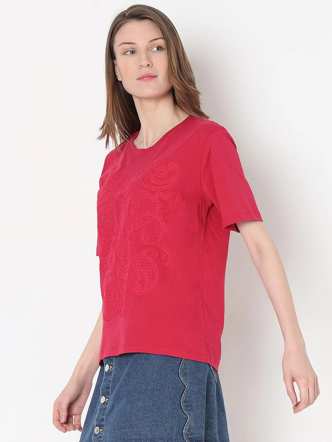 Pink Embroidered Cotton T-Shirt - Image 3