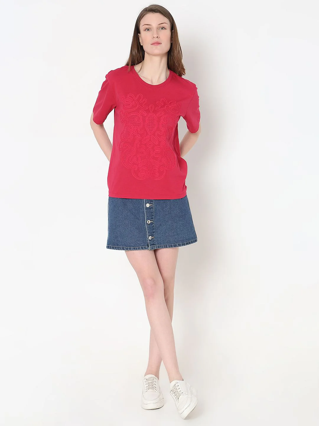 Pink Embroidered Cotton T-Shirt - Image 5