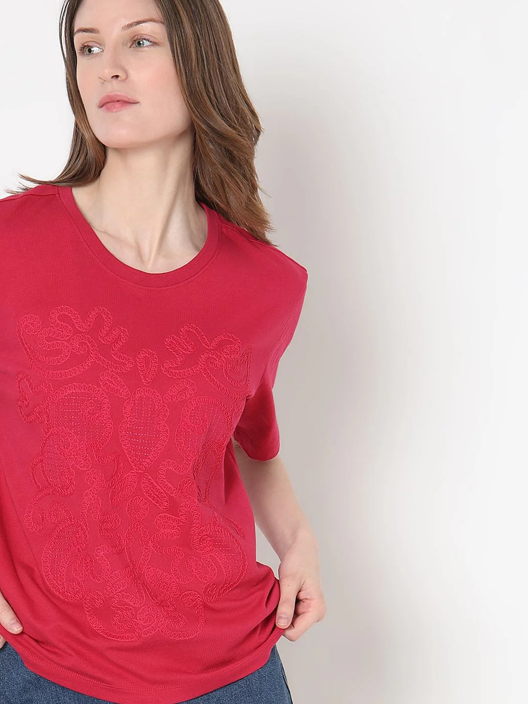 Pink Embroidered Cotton T-Shirt - Image 6