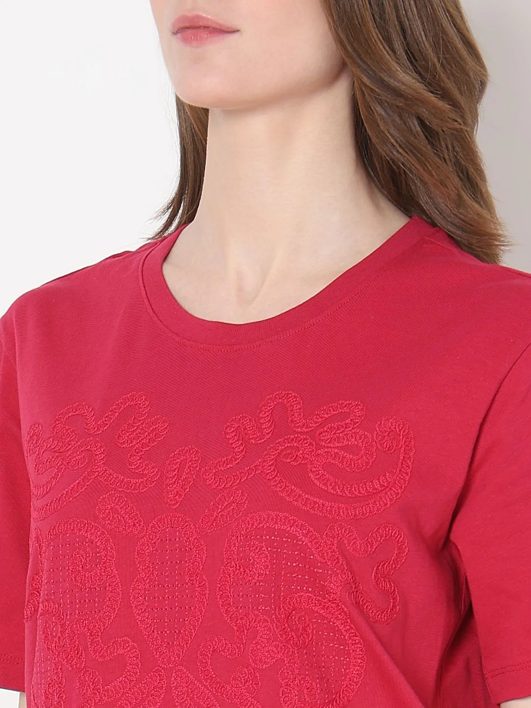 Pink Embroidered Cotton T-Shirt - Image 8