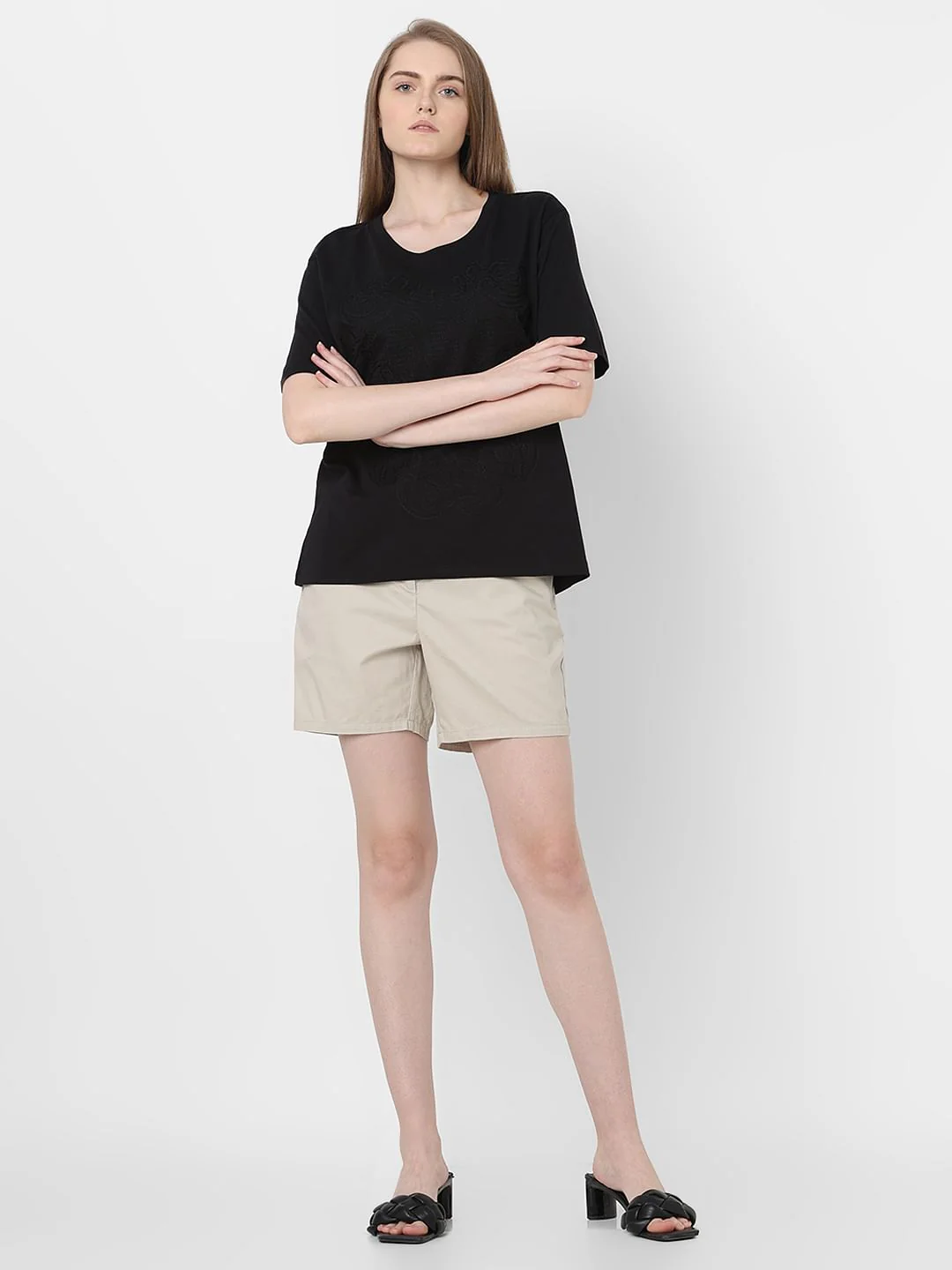 Black Embroidered Cotton T-Shirt - Image 5