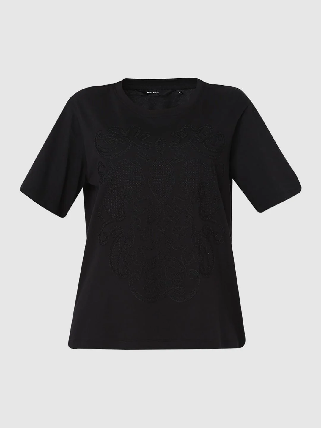 Black Embroidered Cotton T-Shirt - Image 7