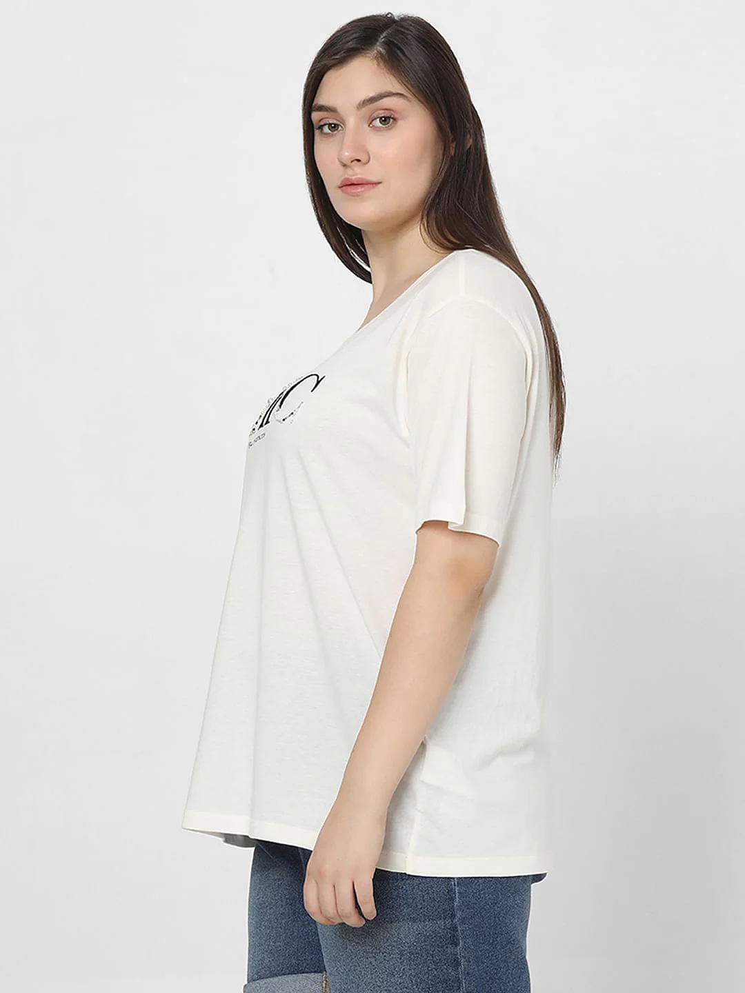 Curve White Pearl Embellished T-Shirt - Image 3