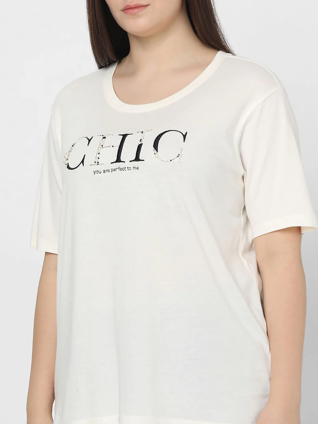 Curve White Pearl Embellished T-Shirt - Image 6