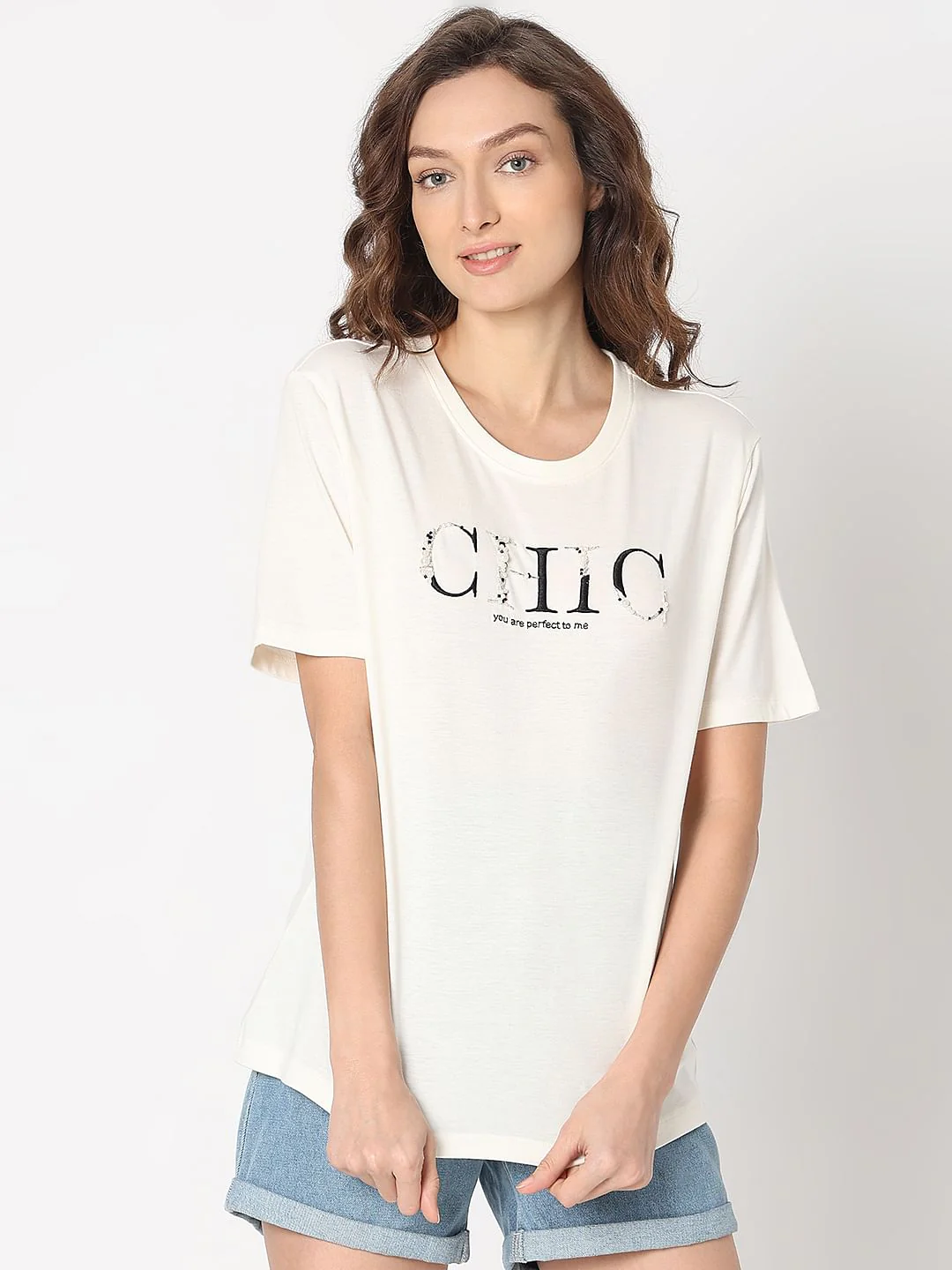 White Chic Text Print T-Shirt - Image 2