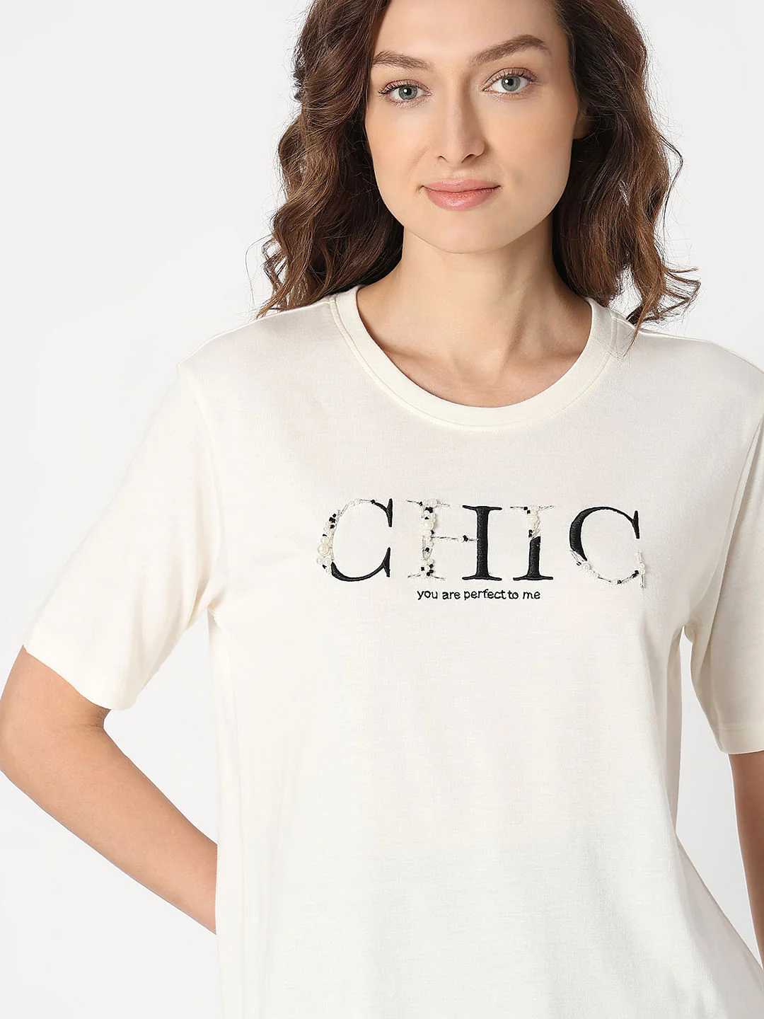 White Chic Text Print T-Shirt - Image 6