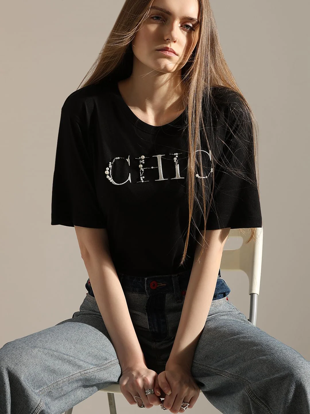 Black Pearl Embellished T-Shirt