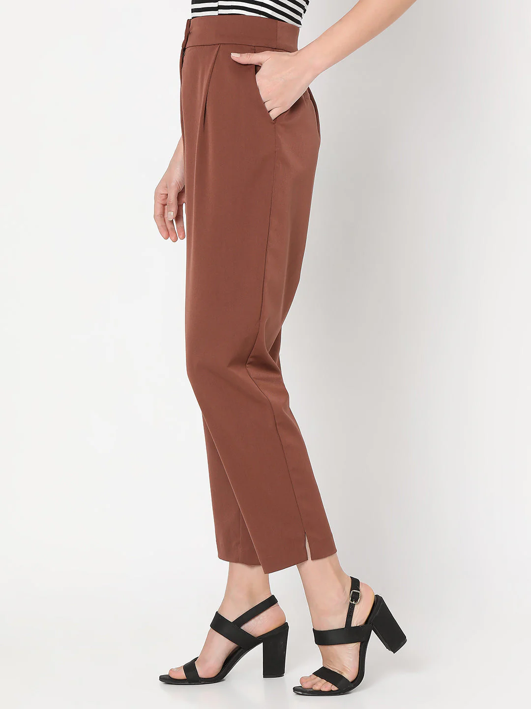 Brown High Rise Tailored Pants - Image 3