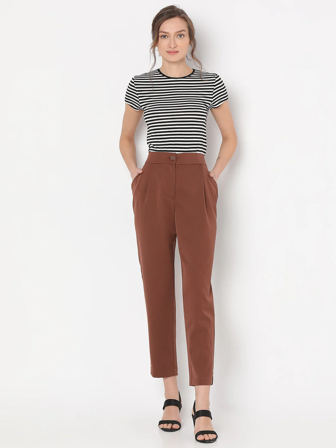Brown High Rise Tailored Pants - Image 5