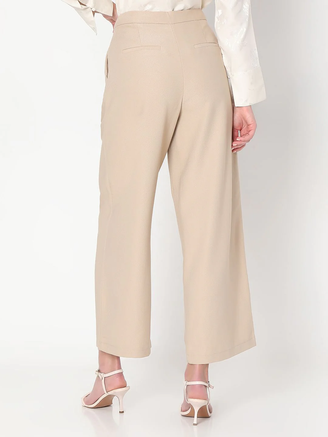 Beige Pearl Button Wide Leg Pants - Image 4
