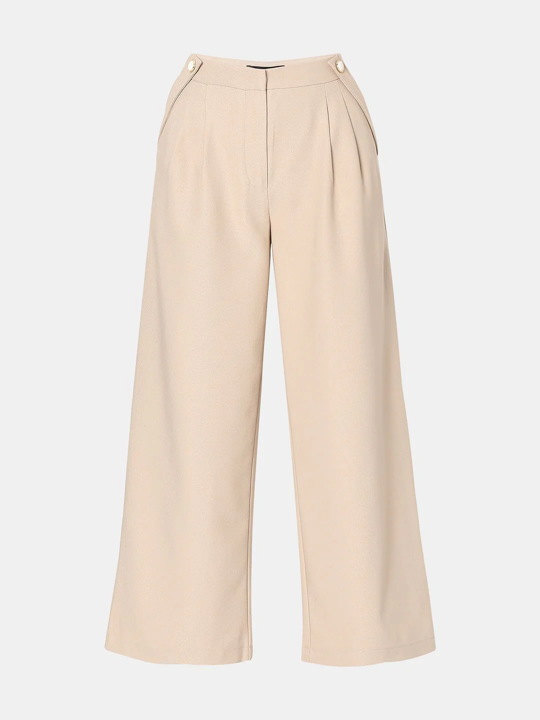 Beige Pearl Button Wide Leg Pants - Image 7