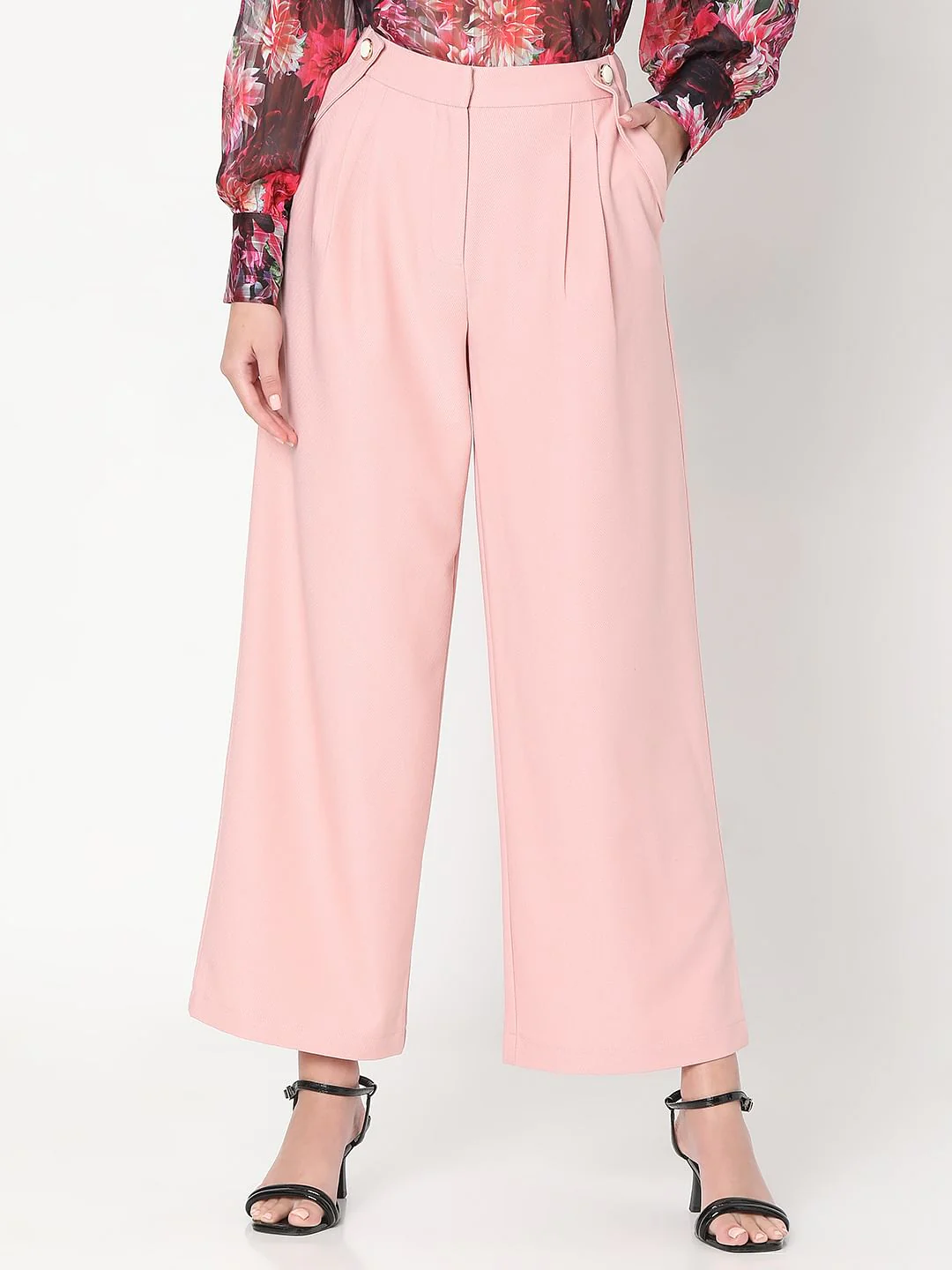 Pink Pearl Button Wide Leg Pants - Image 2