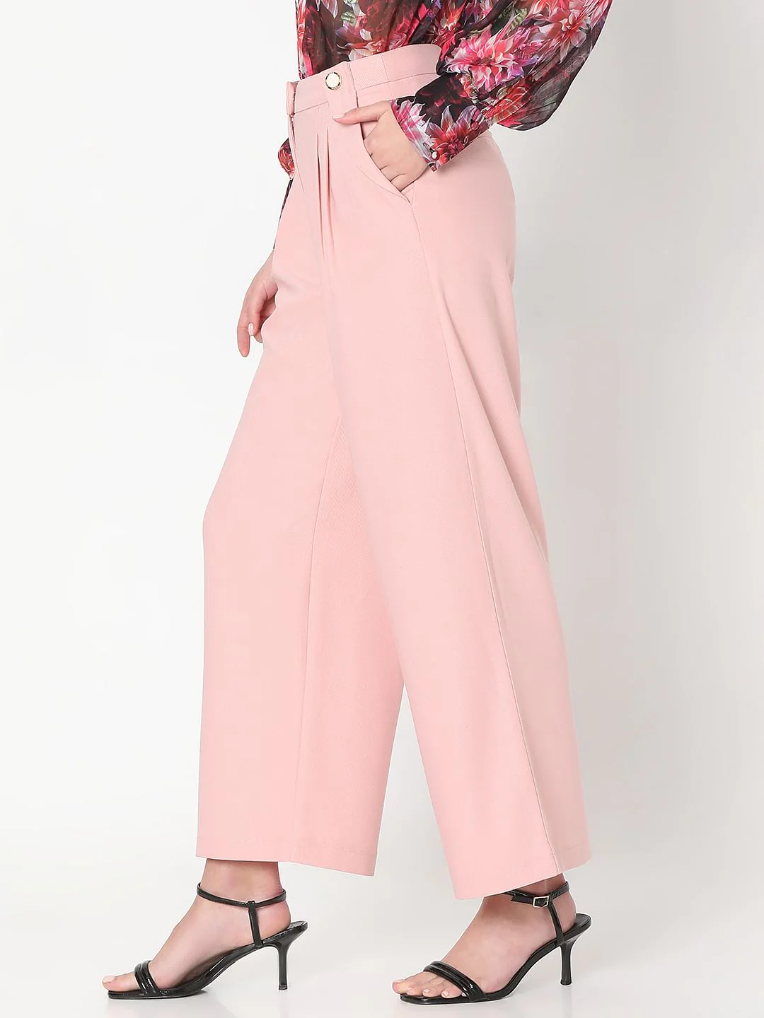 Pink Pearl Button Wide Leg Pants - Image 3