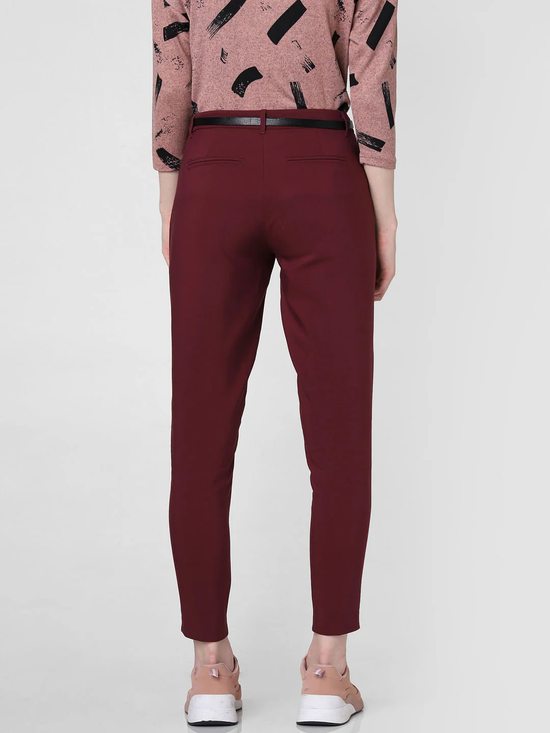 Burgundy Mid Rise Slim Trousers - Image 4