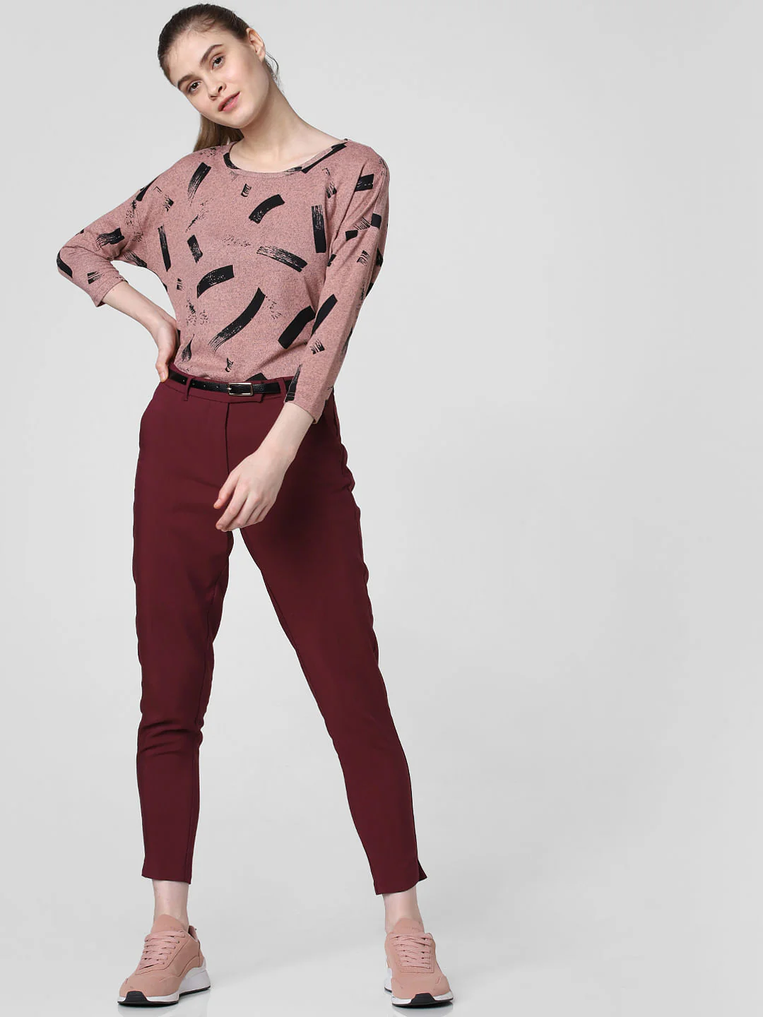 Burgundy Mid Rise Slim Trousers - Image 5
