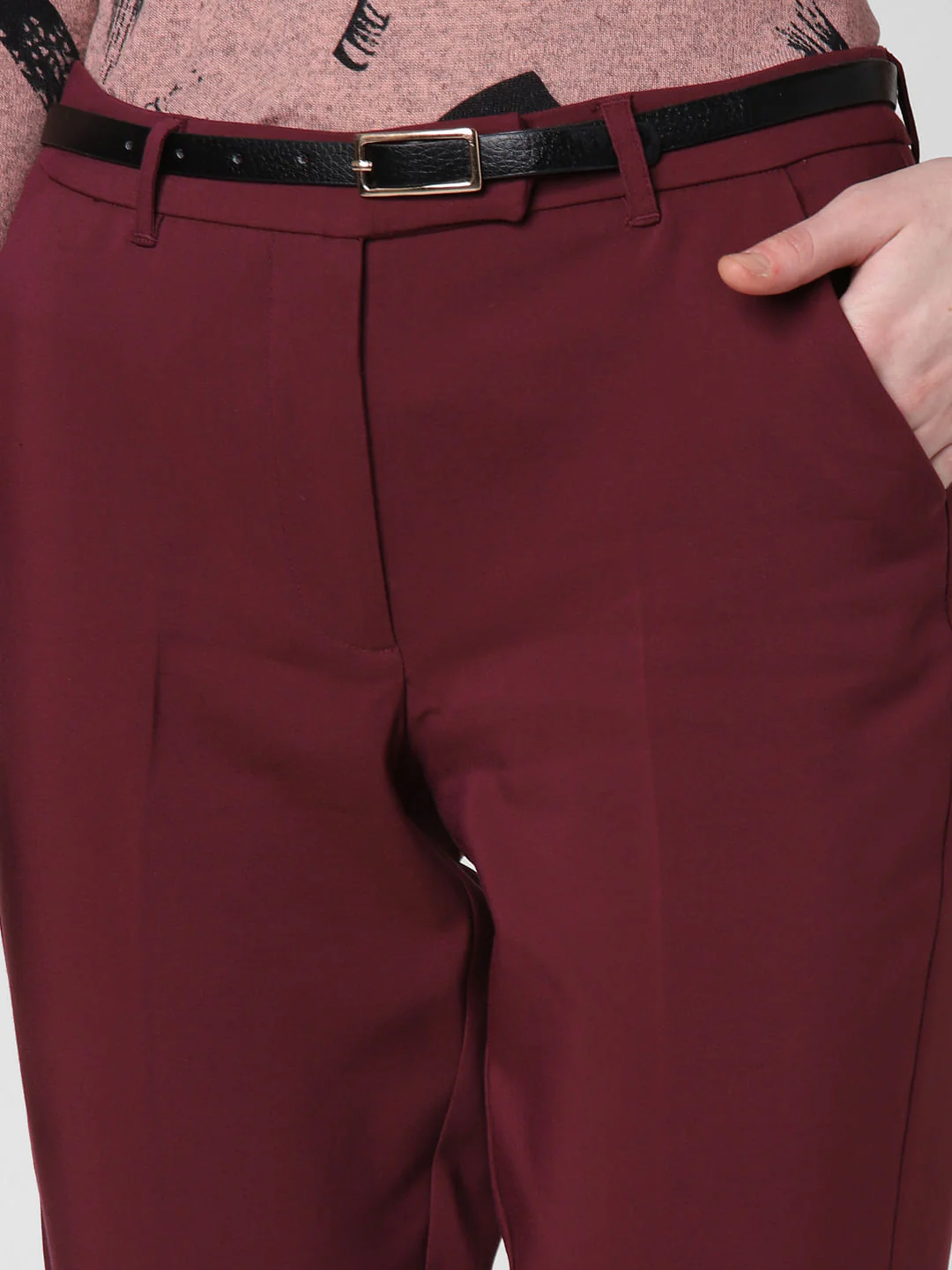 Burgundy Mid Rise Slim Trousers - Image 6