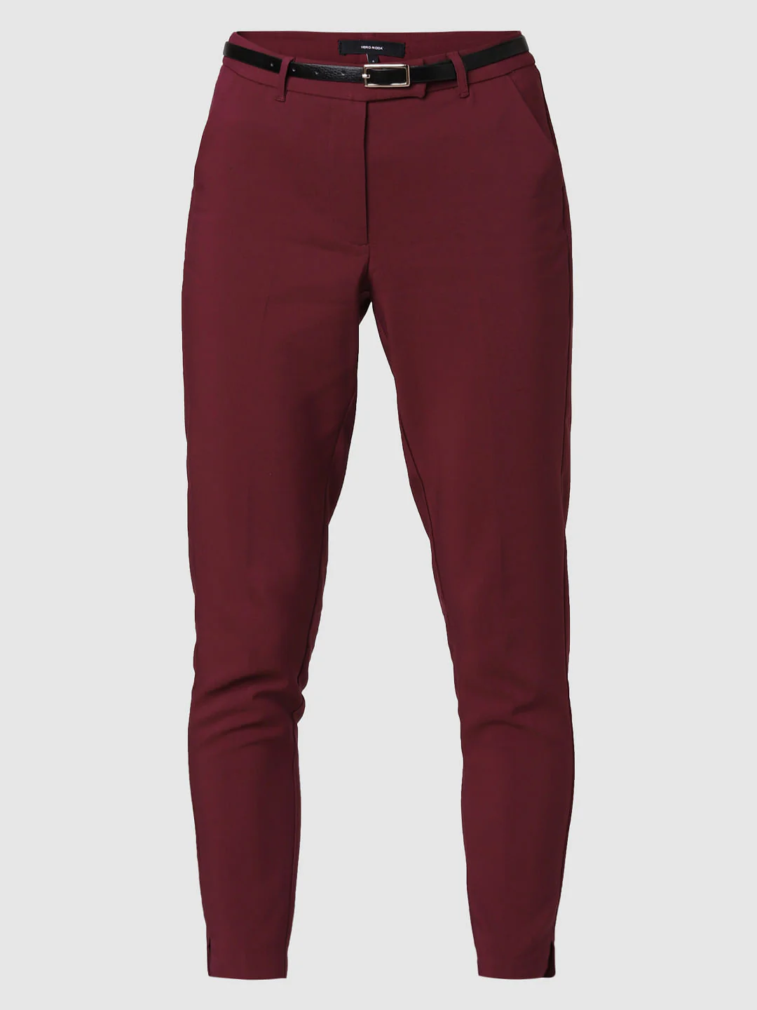 Burgundy Mid Rise Slim Trousers - Image 7