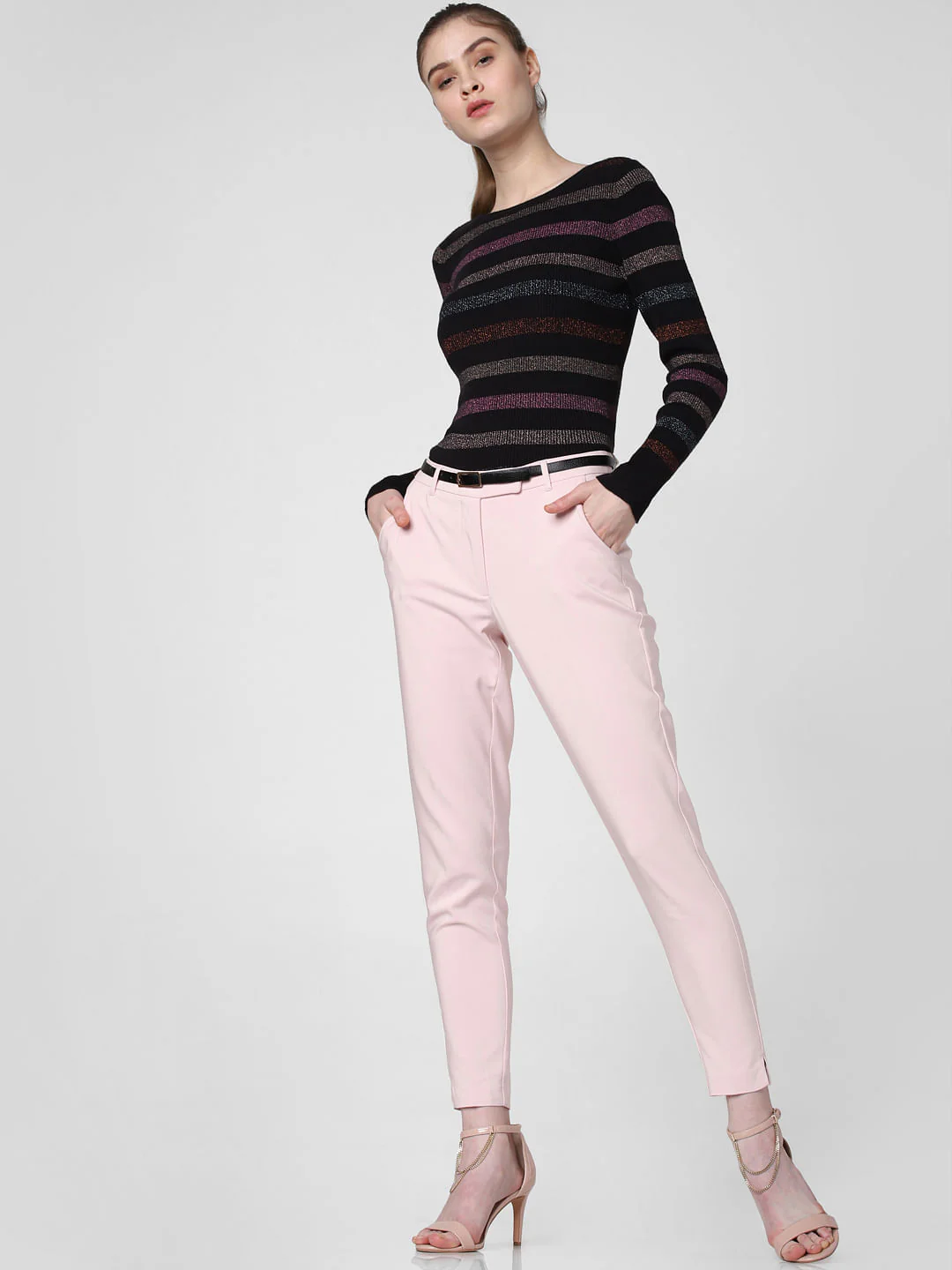 Pink Mid Rise Slim Trousers - Image 5