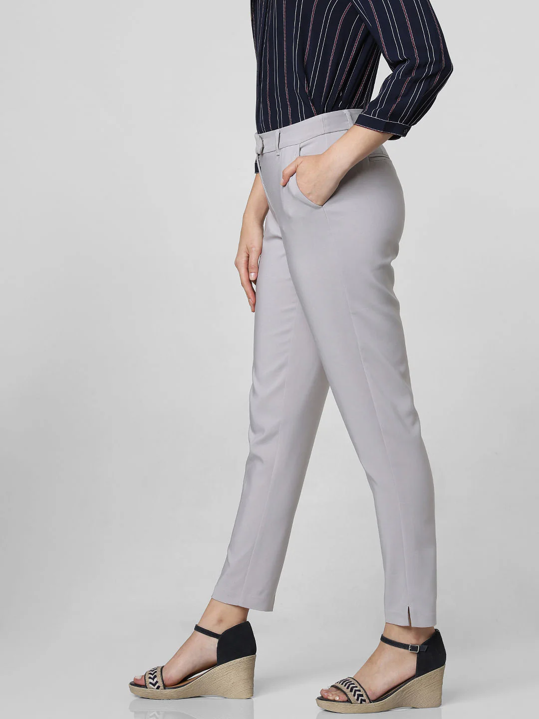 Grey Mid Rise Slim Trousers - Image 3