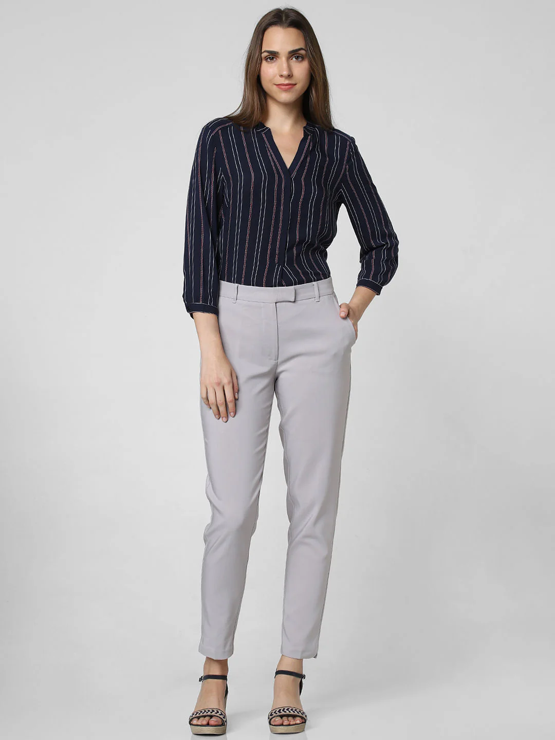 Grey Mid Rise Slim Trousers - Image 5