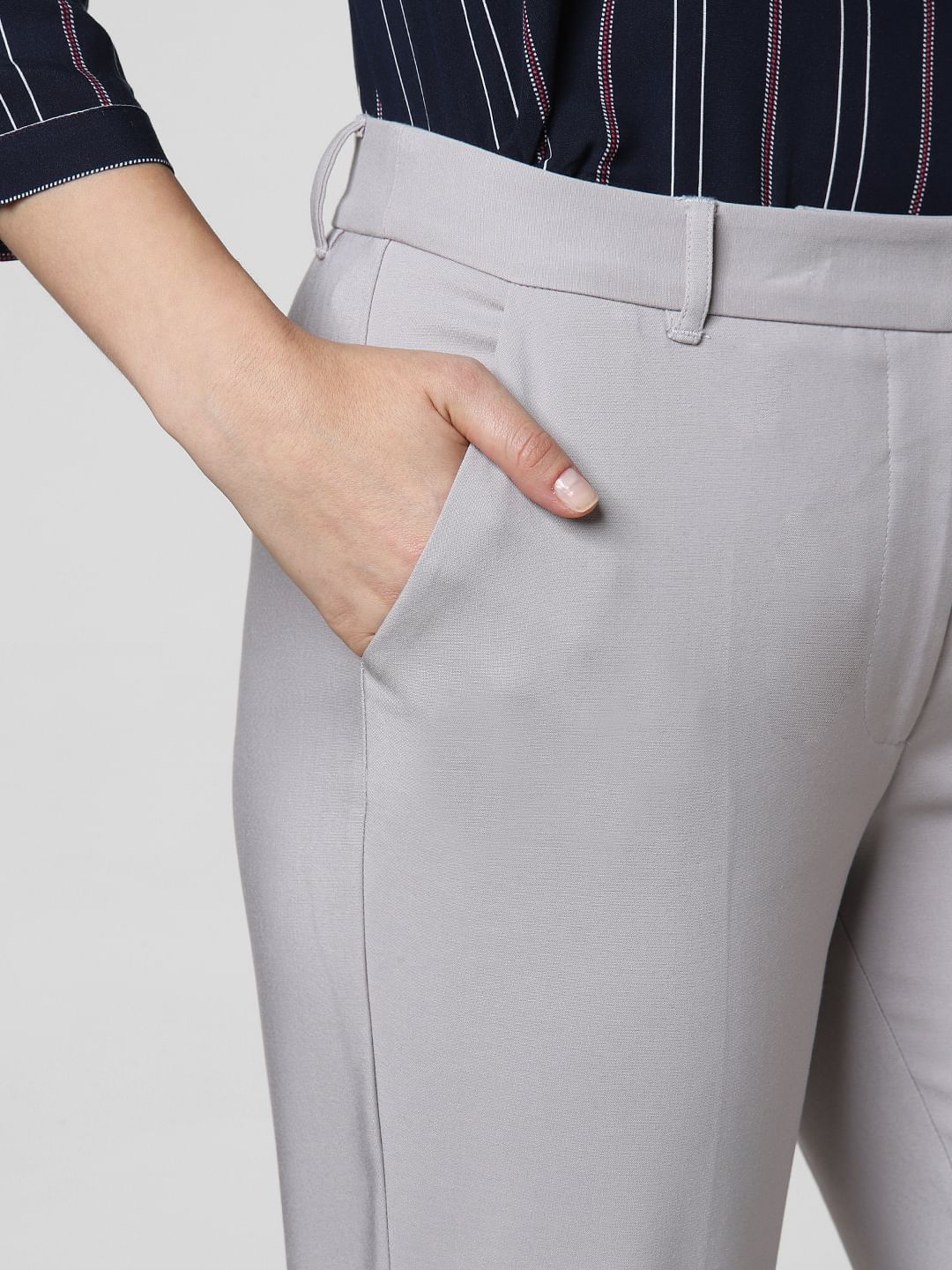 Grey Mid Rise Slim Trousers - Image 6