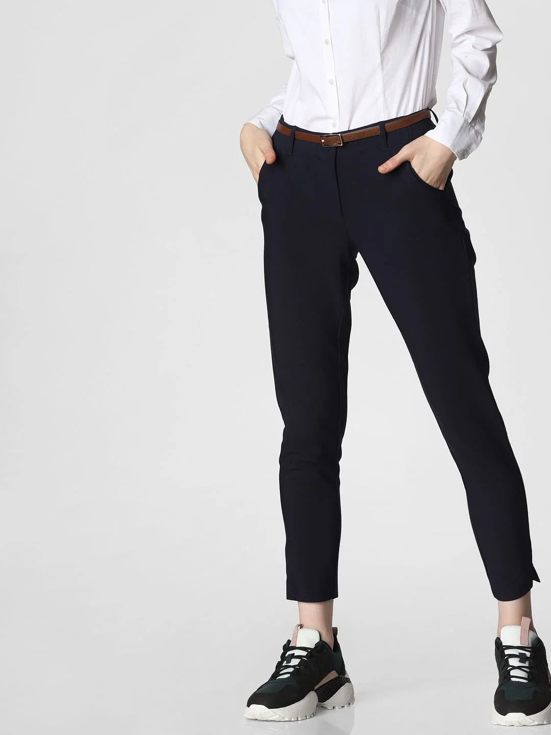 Navy Blue Mid Rise Chino Pants