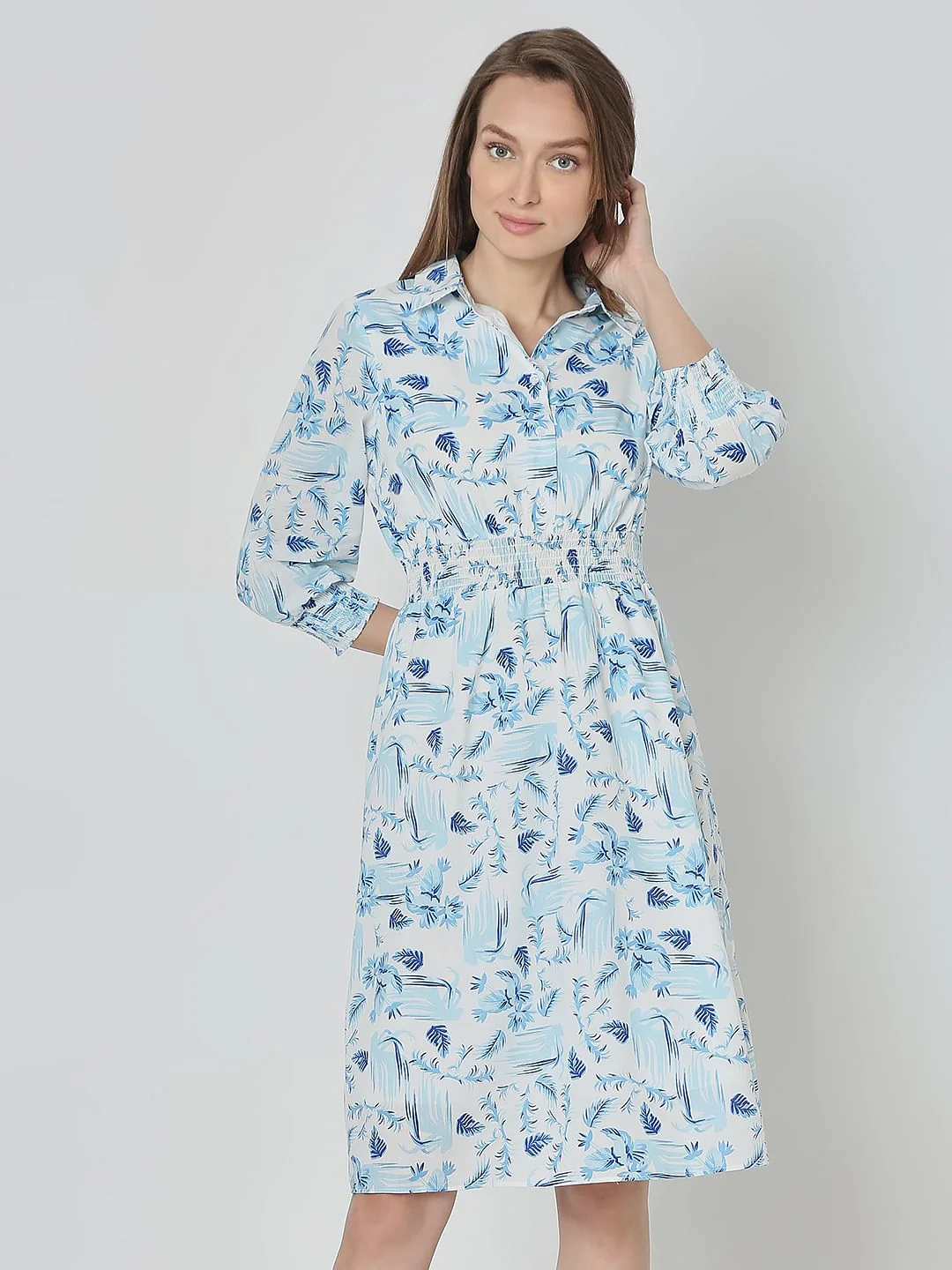 Light Blue Printed Shirt Dress - Image 2