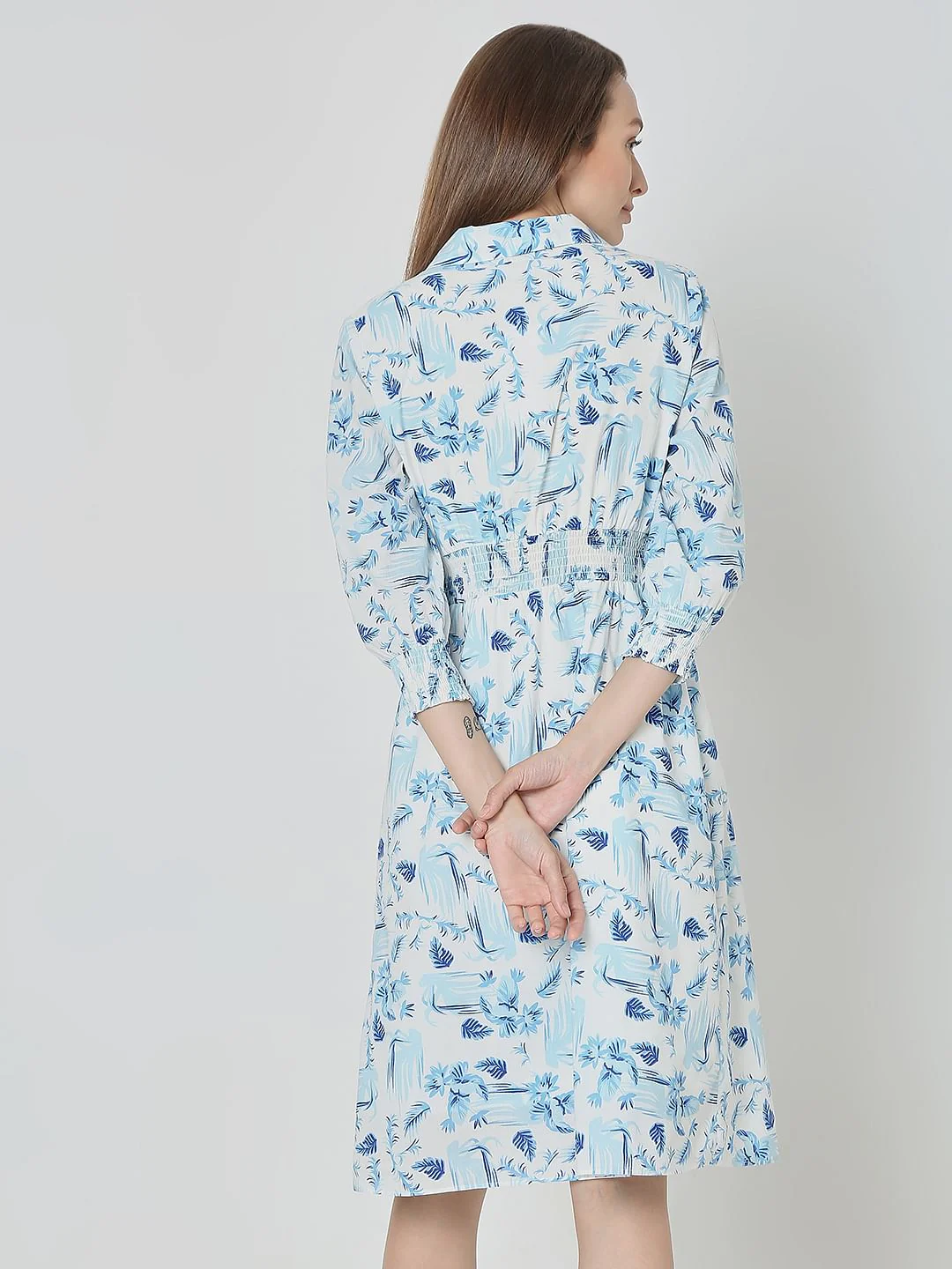 Light Blue Printed Shirt Dress - Image 4