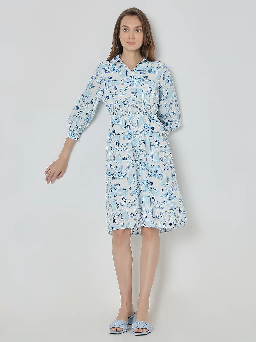 Light Blue Printed Shirt Dress - Image 5