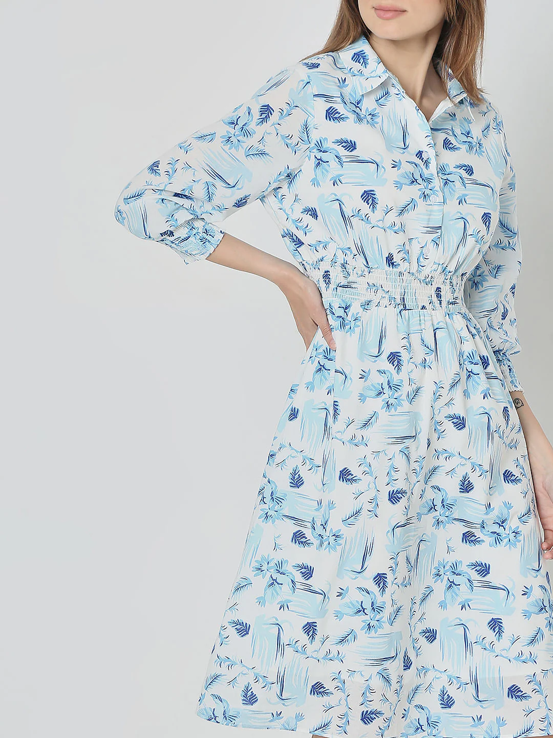 Light Blue Printed Shirt Dress - Image 6