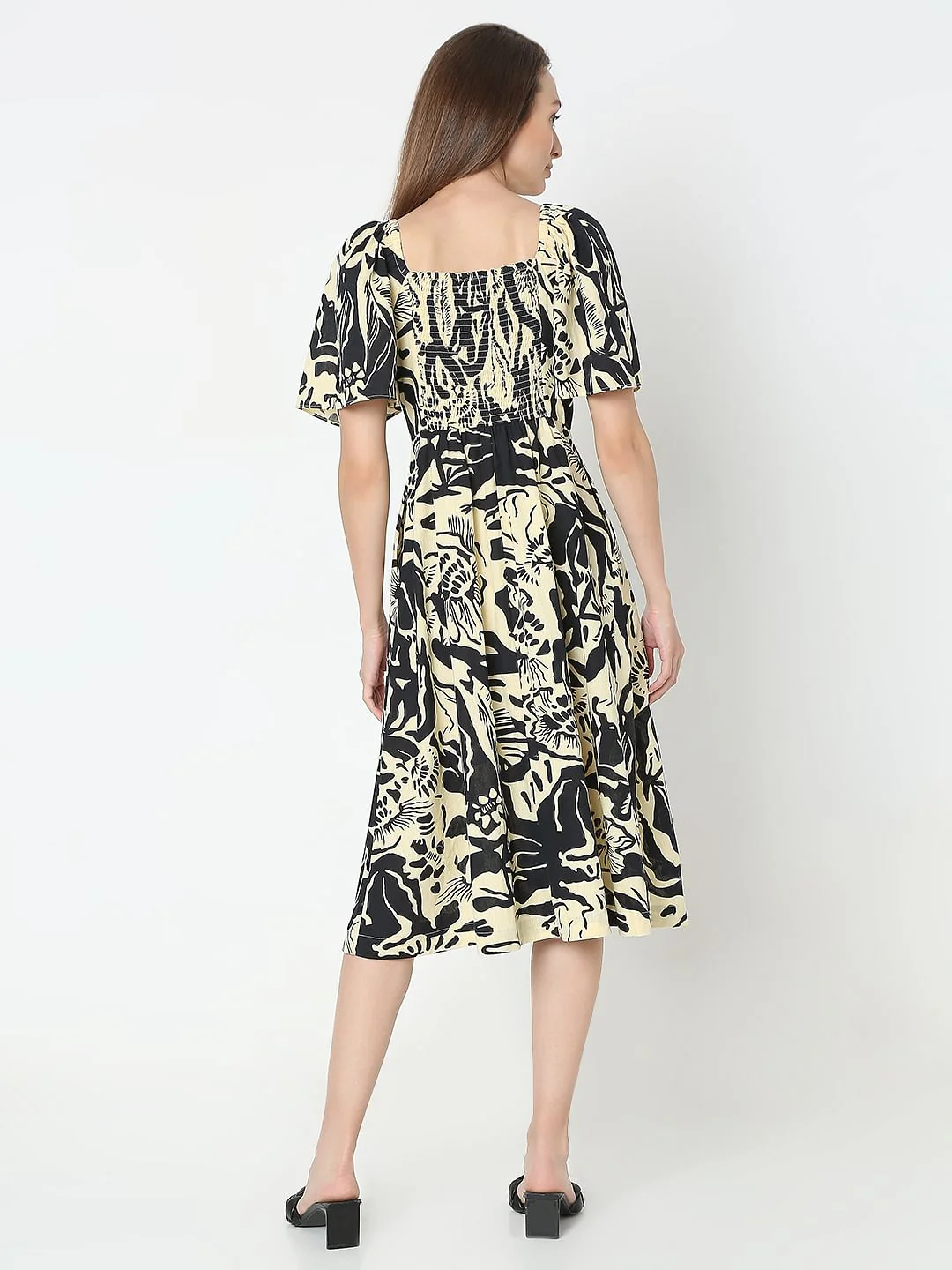 Beige Abstract Print Midi Dress - Image 4