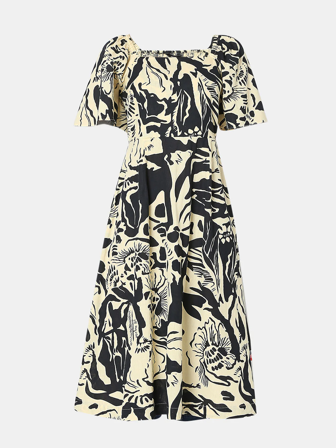 Beige Abstract Print Midi Dress - Image 6