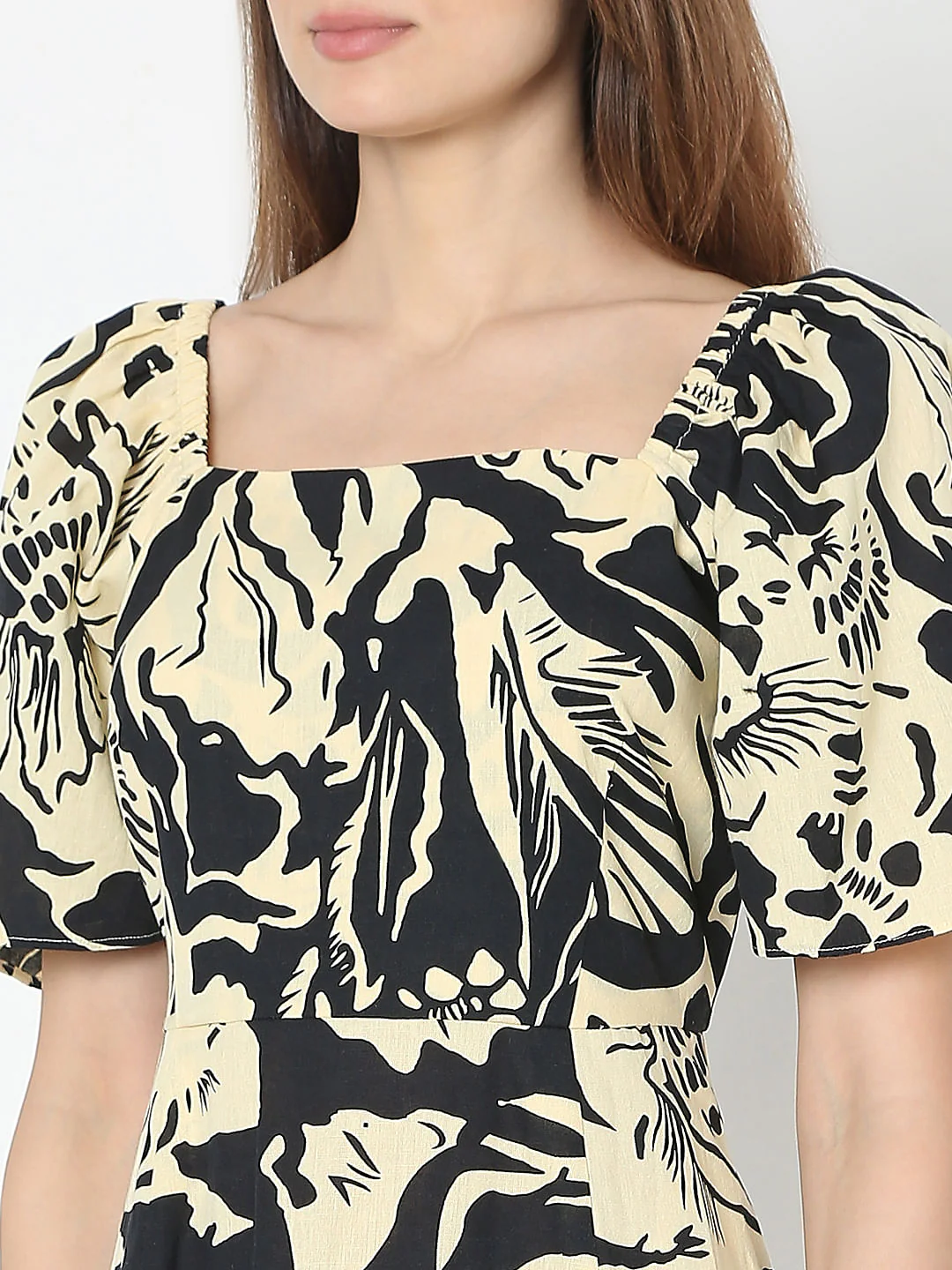 Beige Abstract Print Midi Dress - Image 7