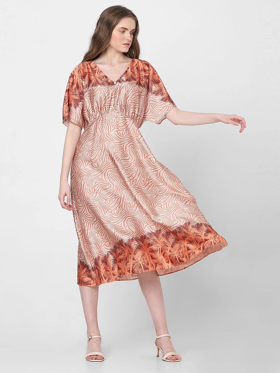 Orange Printed Midi Dress - Image 2