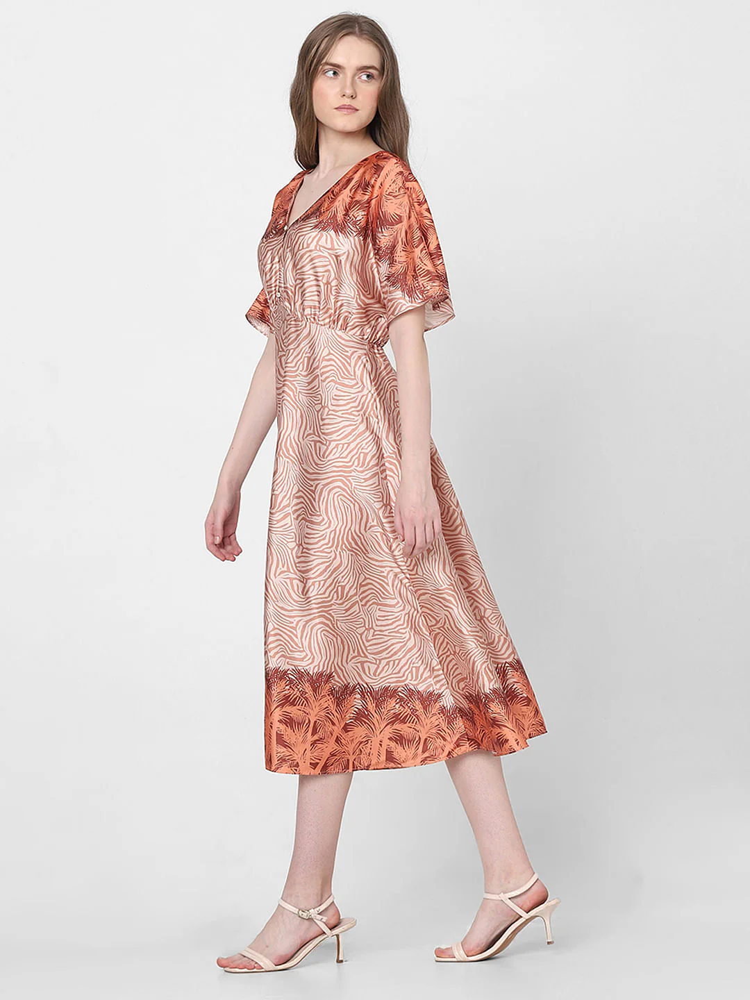 Orange Printed Midi Dress - Image 3