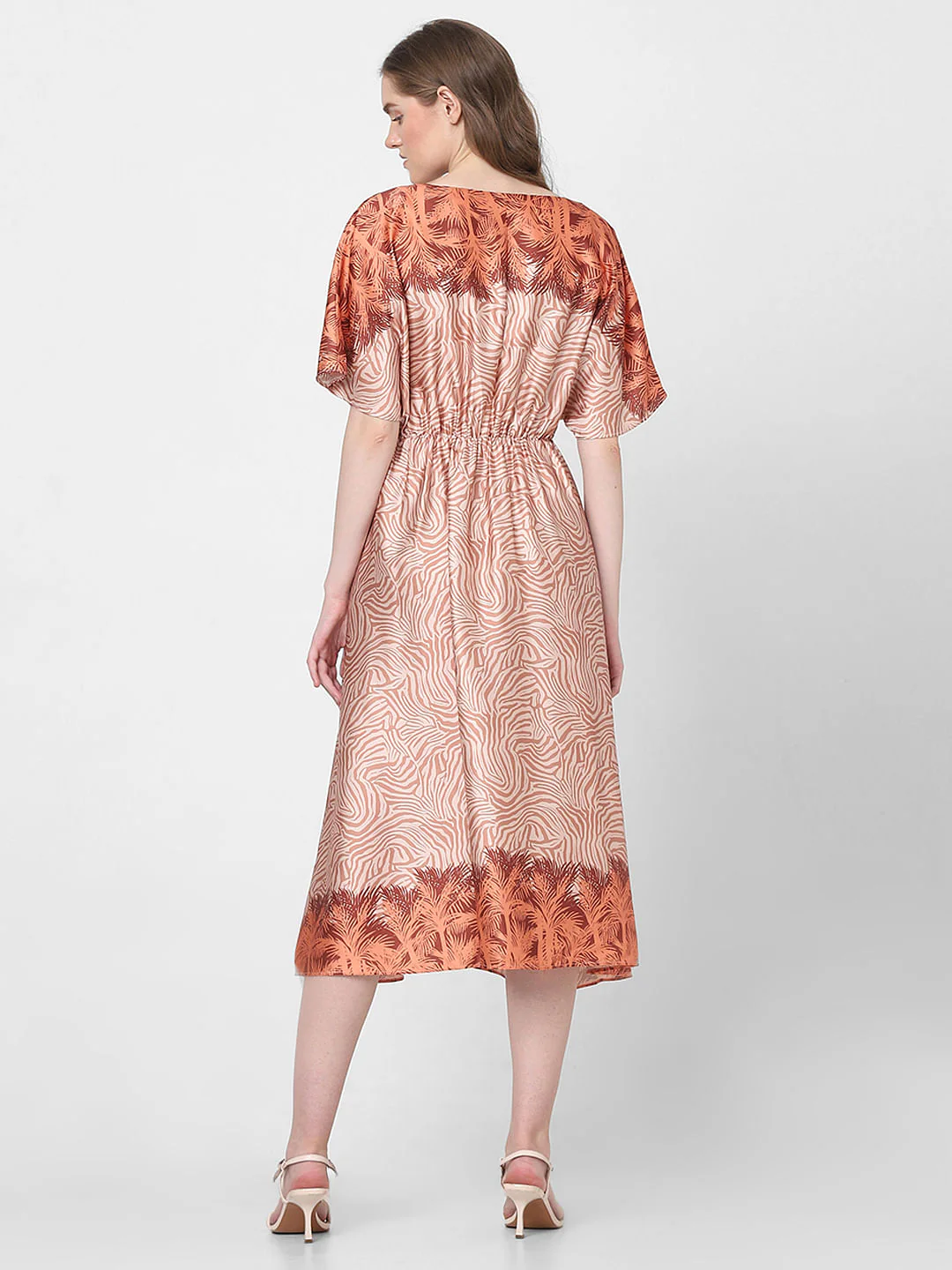Orange Printed Midi Dress - Image 4