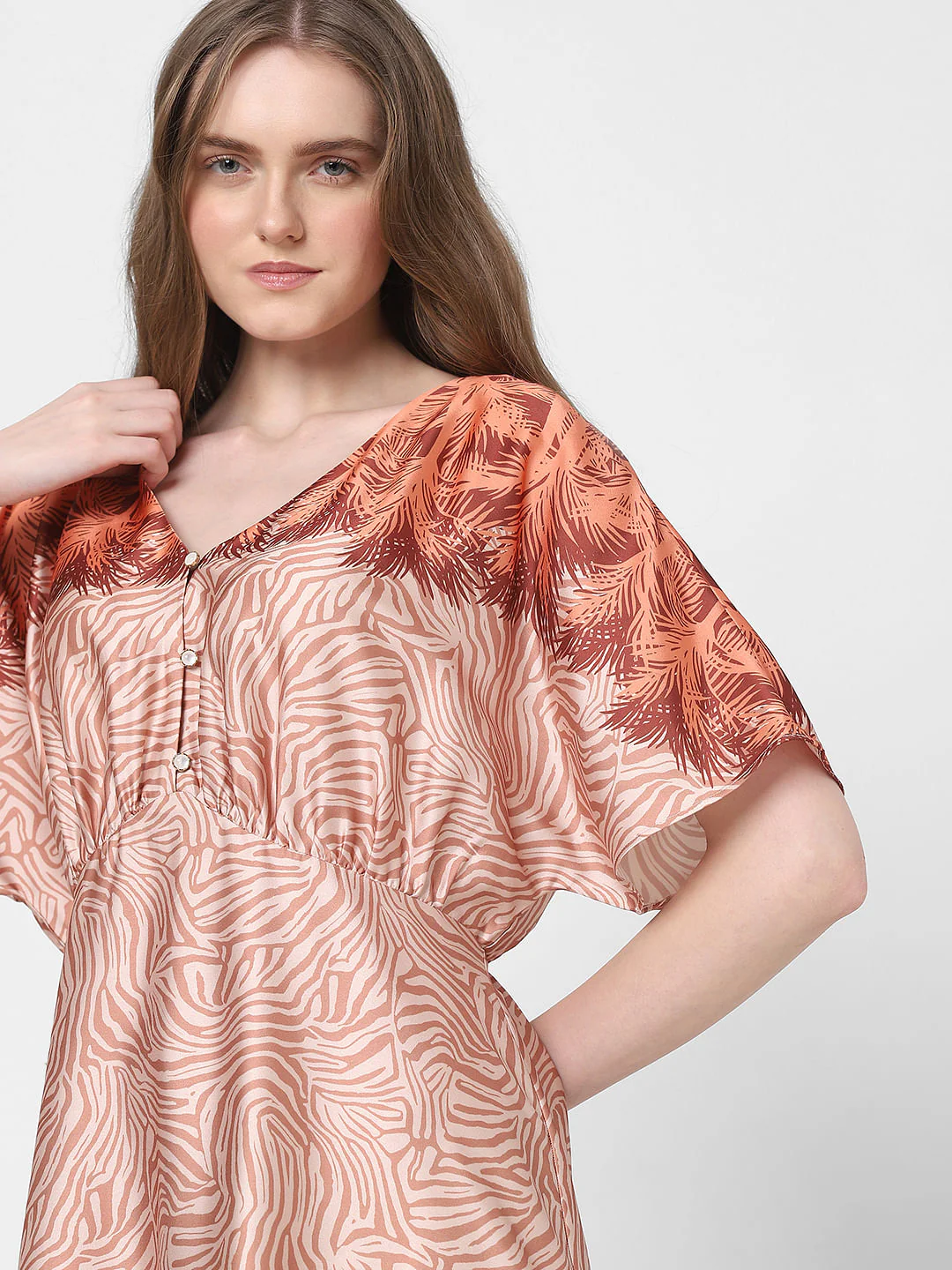 Orange Printed Midi Dress - Image 7