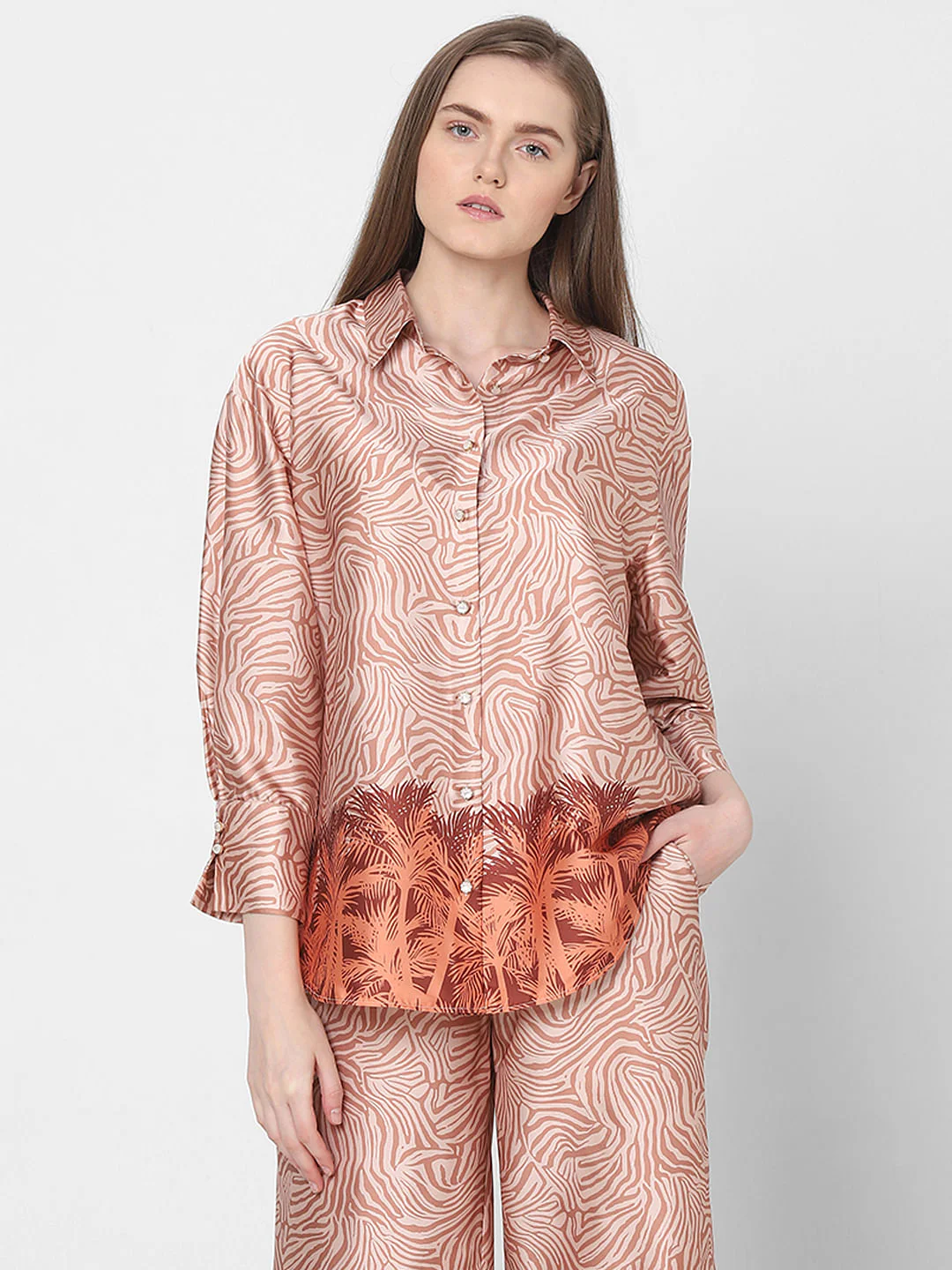 Orange Printed Co-Ord Set Shirt - Image 2