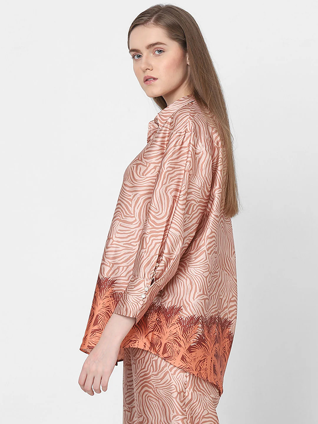 Orange Printed Co-Ord Set Shirt - Image 3