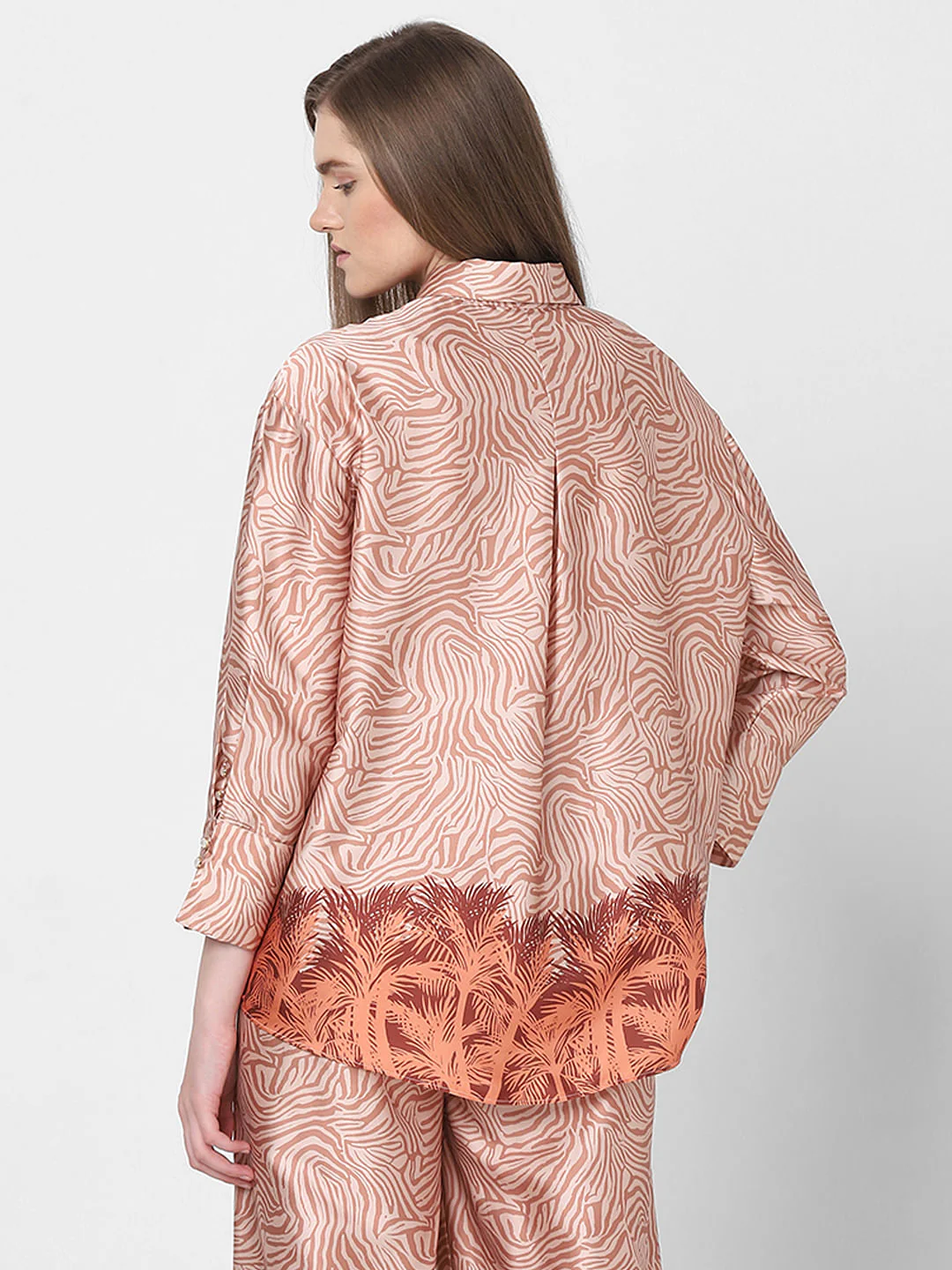 Orange Printed Co-Ord Set Shirt - Image 4