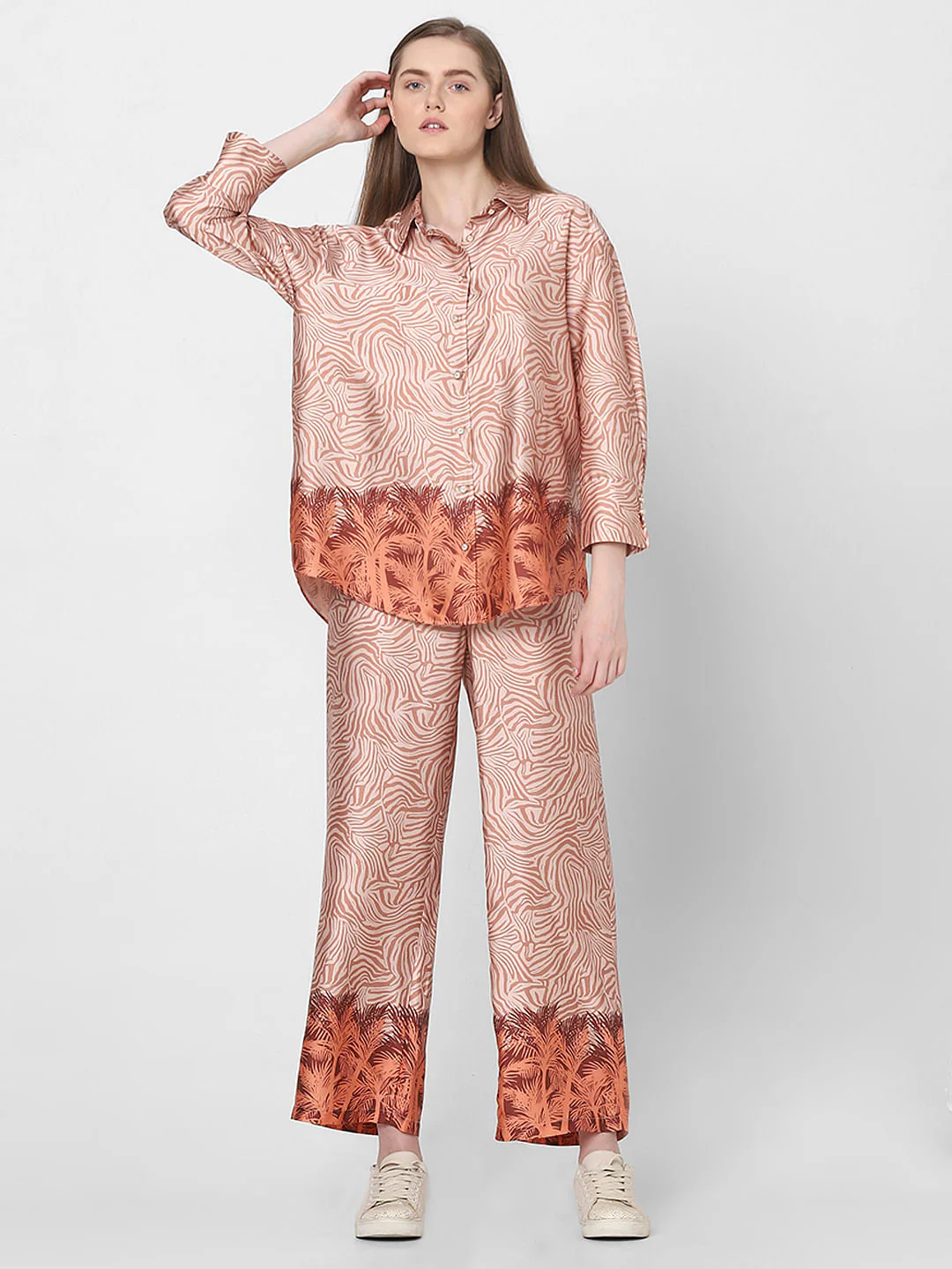 Orange Printed Co-Ord Set Shirt - Image 5