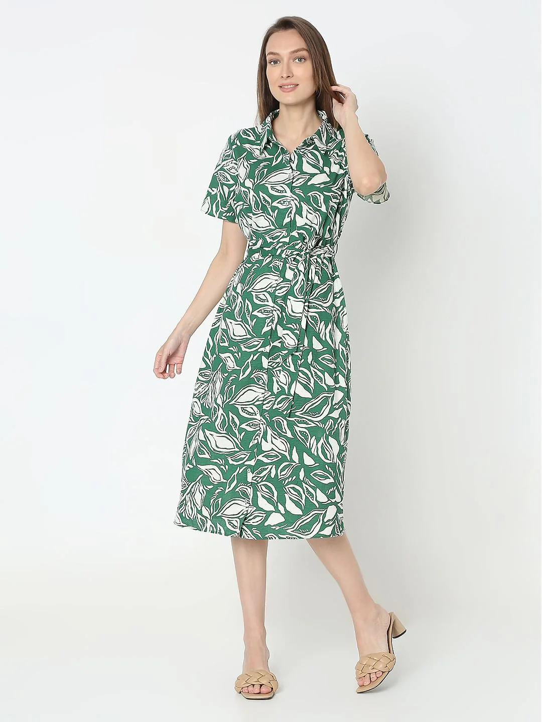 Green Abstract Print Shirt Dress - Image 2