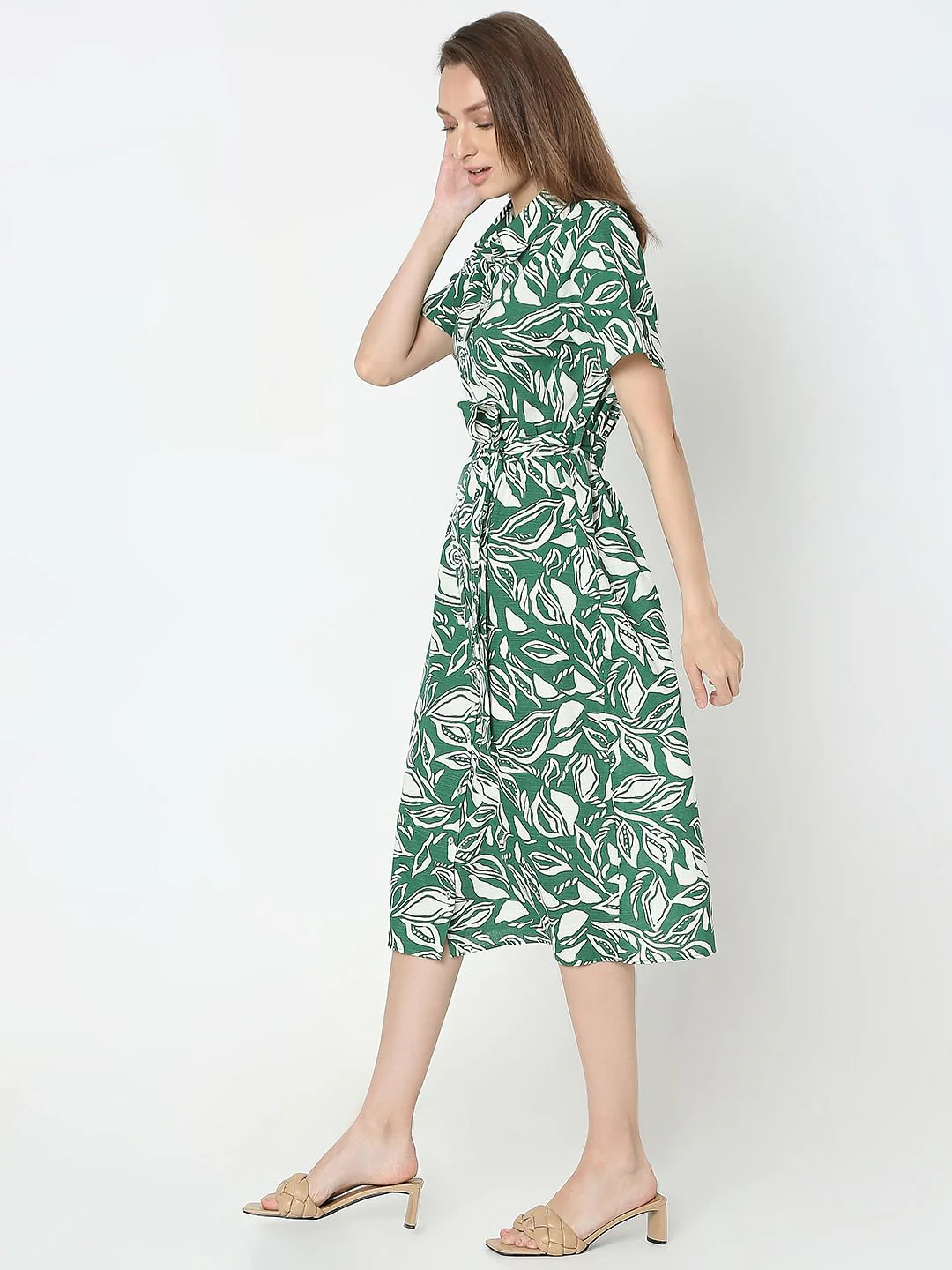 Green Abstract Print Shirt Dress - Image 3