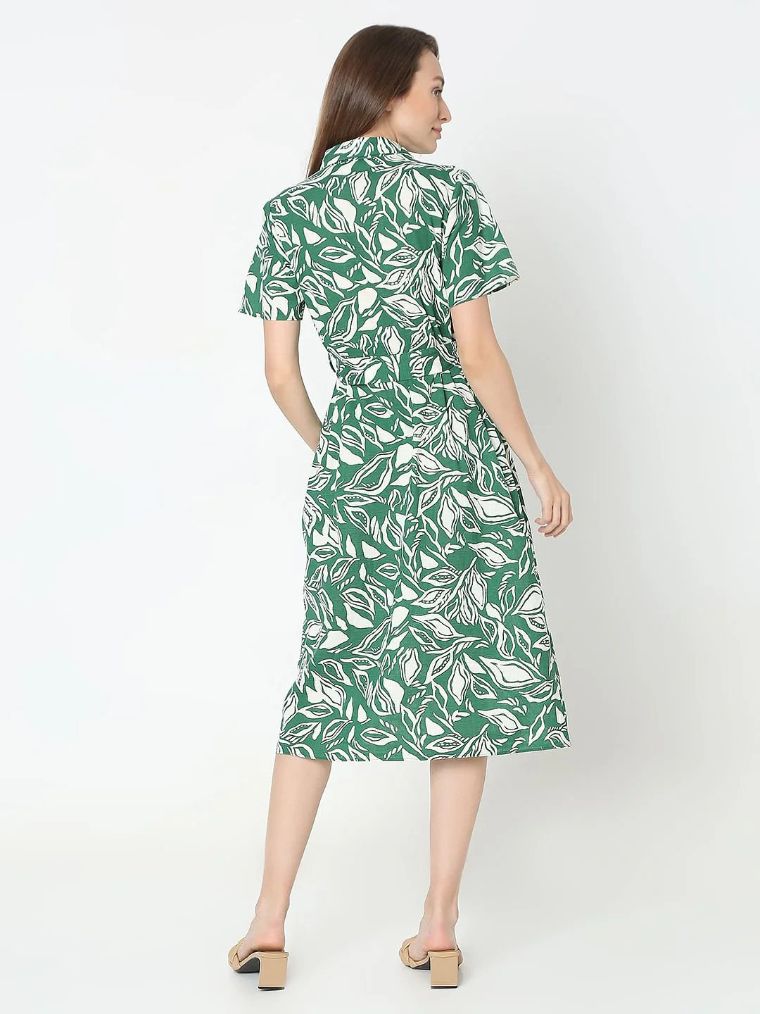 Green Abstract Print Shirt Dress - Image 4