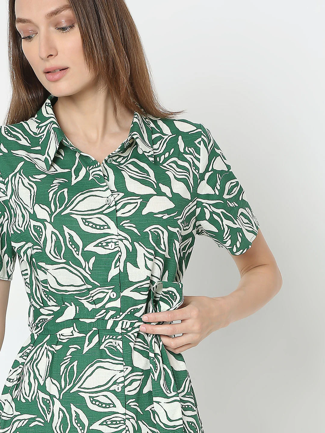 Green Abstract Print Shirt Dress - Image 5