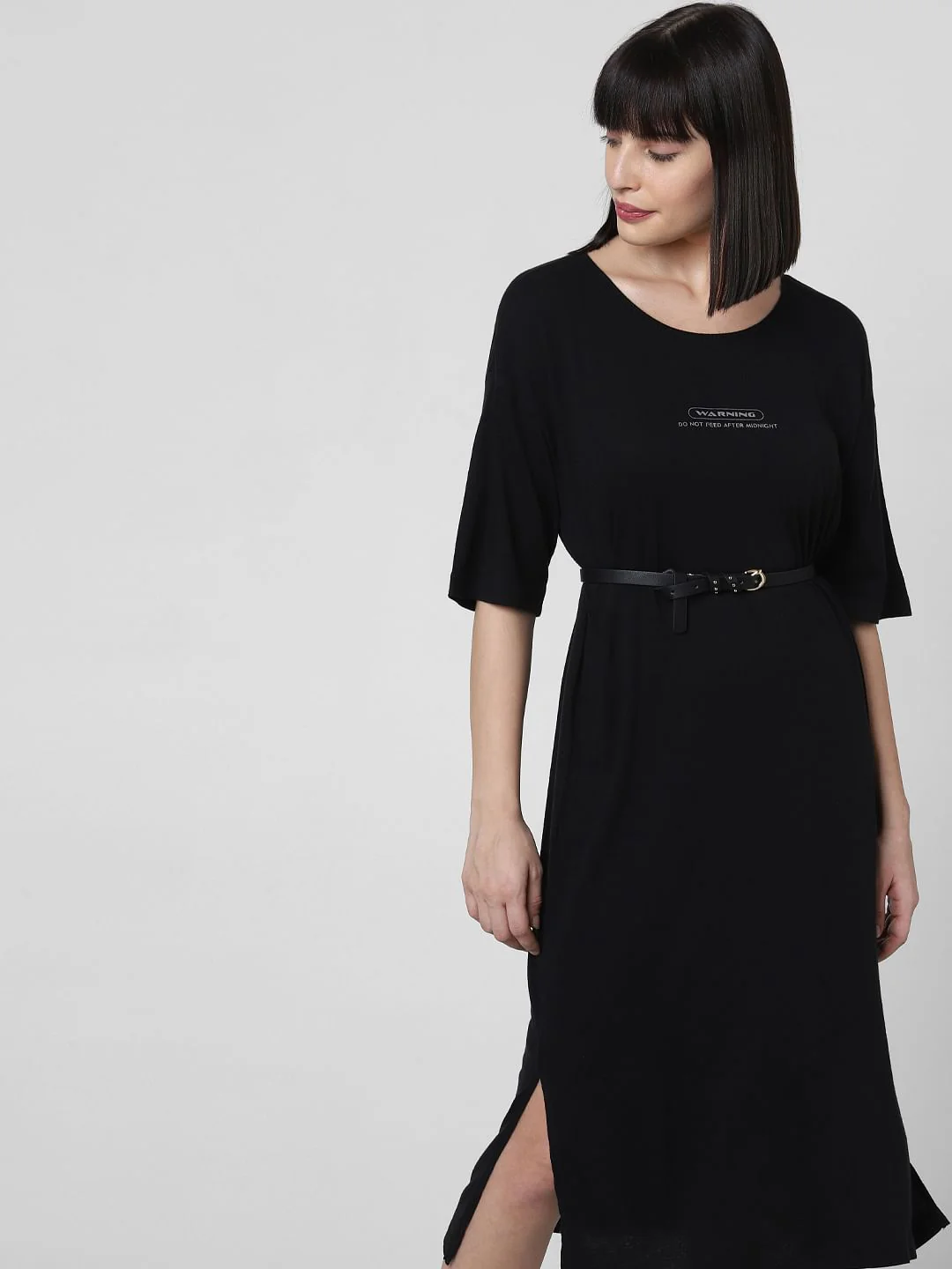 Black Text Print Midi Dress - Image 2