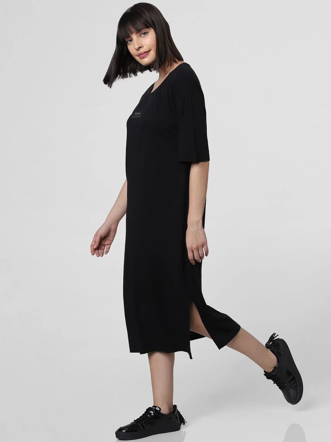 Black Text Print Midi Dress - Image 3